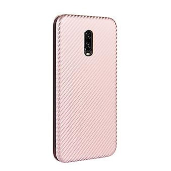 OnePlus 6T:lle hiilikuituinen nahkakotelo (vaaleanpunainen)