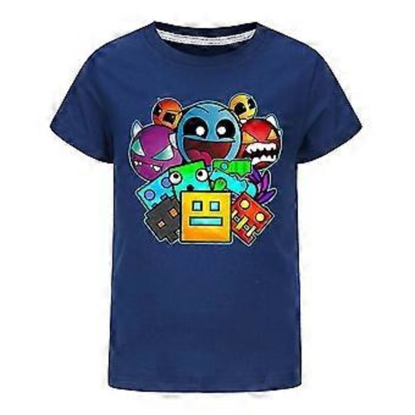 Geometry Dash Barn T-shirt Spelfantaster Pojkar Flickor Vardaglig Kortärmad Topp (13-14 År Marinblå)