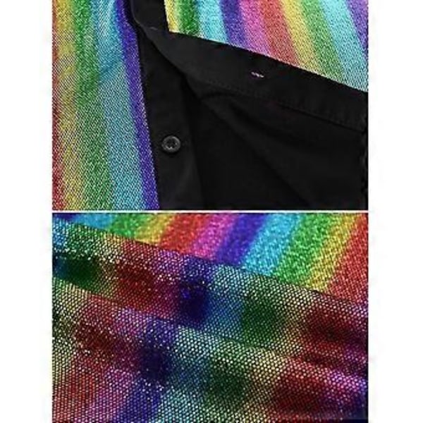 Herre Skjorte Langærmet Geometrisk Knap Lapel Skinnende T-shirt (M Multicolor)