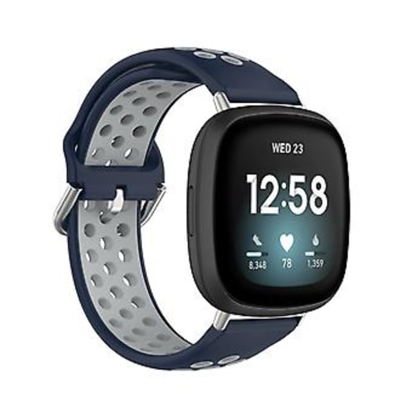 Tvåfärgad Silikonarmband för Fitbit Versa 3 (Mörkblå Grå)