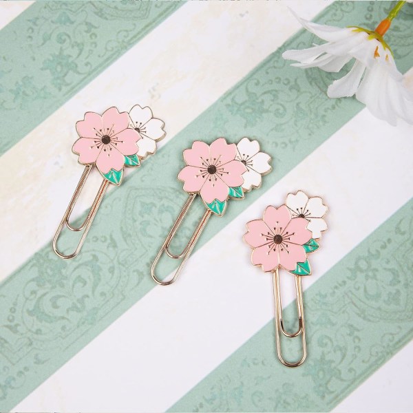 3 Pieces Cherry Blossom Paper Clips, Cute Colorful Sakura Papercl