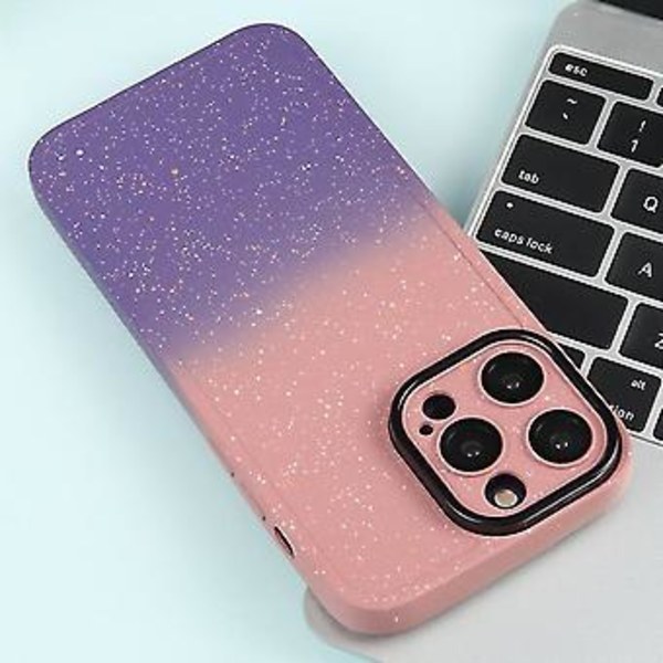 Iphone 15:lle Gradient Tähtikuvioinen Silikonikotelo Linssin Suojakalvolla (Vaaleanpunainen Violetti)