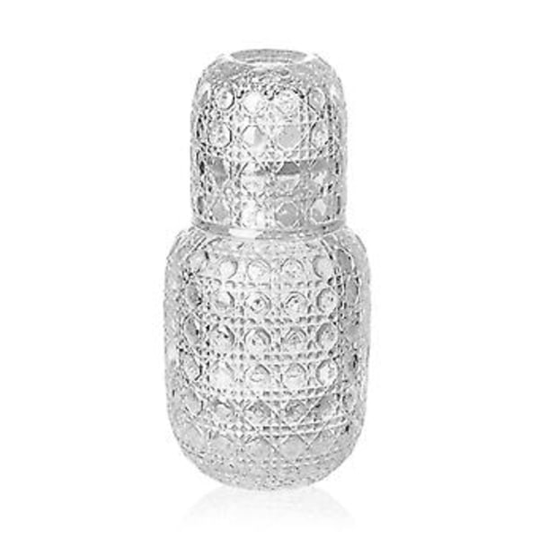 Retro Klar Glas Sengelampe Nat Vandkaraffel med Tumbler Glas, 440 ml Relief Glas Kande og 150 ml Kop Nat Sæt Hvid (Multifarvet)
