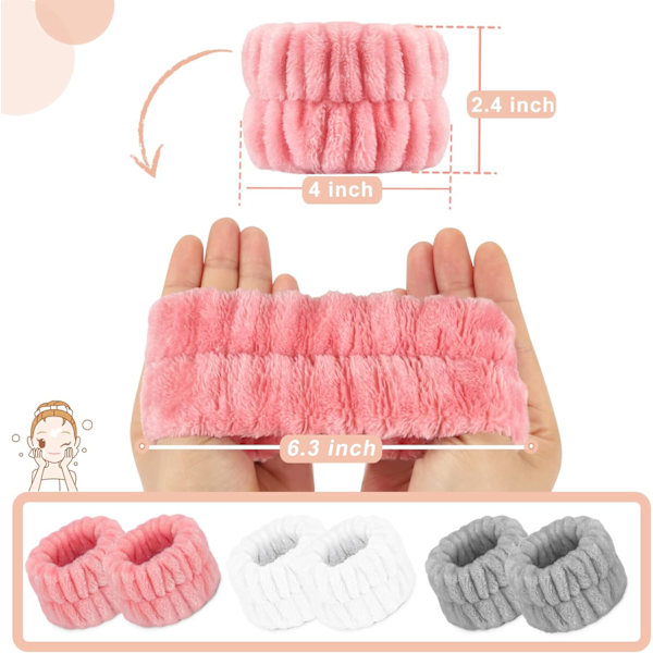 6-pack ansiktshanddukar för damer, mikrofiberarmband för spa-tvätt