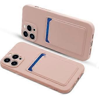 Silikonkortveske med kortholder, støtsikkert lommebokdeksel til iPhone 13 Pro Max 6,7 tommer 2021 - Rosa