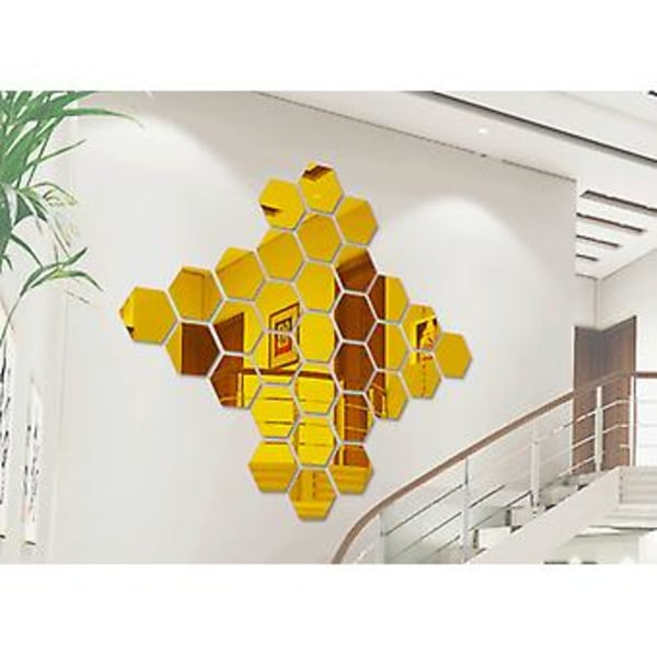 3D Spegel Väggdekaler Hexagon Vinyl Avtagbar Dekal Heminredning Konst DIY 3 Storlekar (46mm*40mm*23mm Spegel Guld)