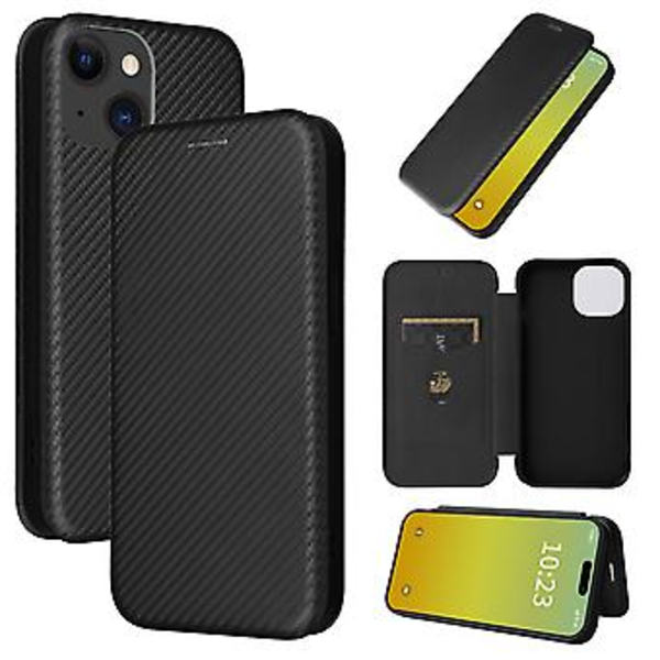 Læder Telefon Cover til iPhone 15 Plus (Sort)