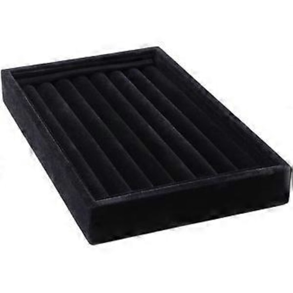 Velvet Smykkeopbevaringsbakke med 7 rum Manchetknapper Organizer Smykkeopbevaring (sort)