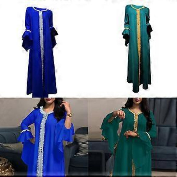 Dame Islamisk Kaftan Kjole Kaftan Kjole Fuld Længde Islamisk Kaftan Kjole Kjoller Flæseærme Islamisk Kaftan Kjole Lilla S(S Lilla)