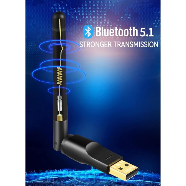 Bluetooth 5.1-adapter med antenne for PC, USB Bluetooth Don