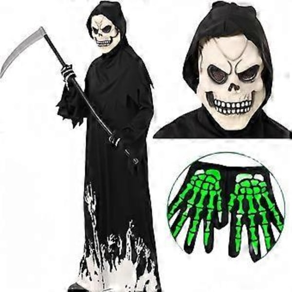 Lasten Kuoleman Asu Halloween Kuoleman Asu Lapsille Pojille Tytöille, Lasten Kuoleman Viitta ja Viikatesetti Z 001 XL(XL Z 001)