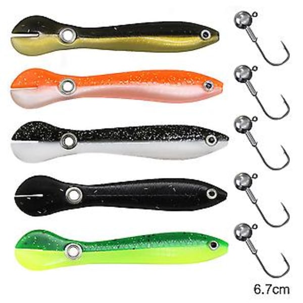 Fiskedrag för sötvatten och saltvatten, färgglada Mudfish-drag med krok för saltvattenfiske (6,7 cm 5 st)