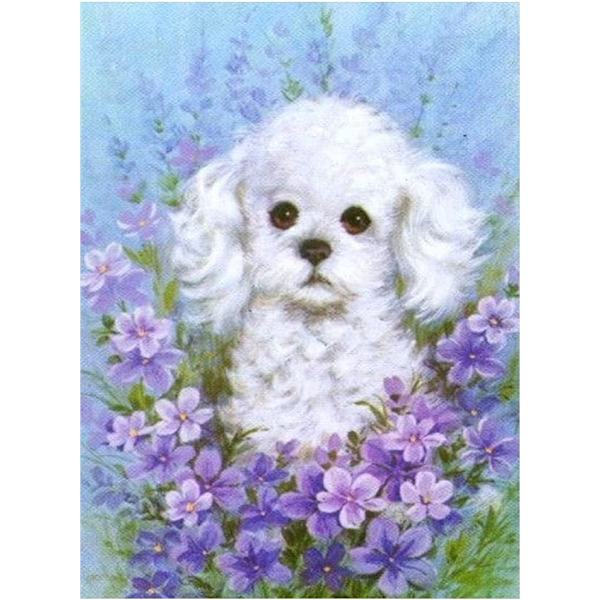30*40cm Rundt Diamantmaleri Hund, 5D Diamantmaleri Anime Ani