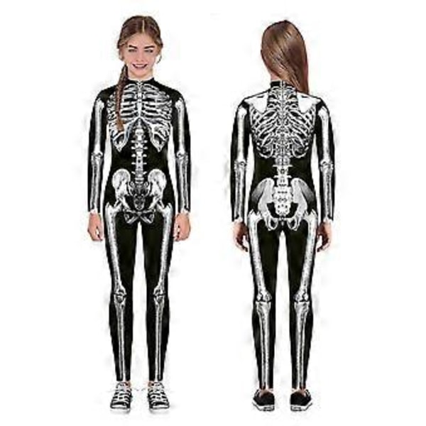Nyt Halloween Skelet Kostume Til Børn Og Voksne, Behagelig Onesie Jumpsuit Hurtig (L Sort)