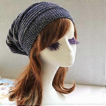 Dame Herre Strikkede Ullhatter Vinter Baggy Oversized Slouch Beanie Lue (Marineblå)