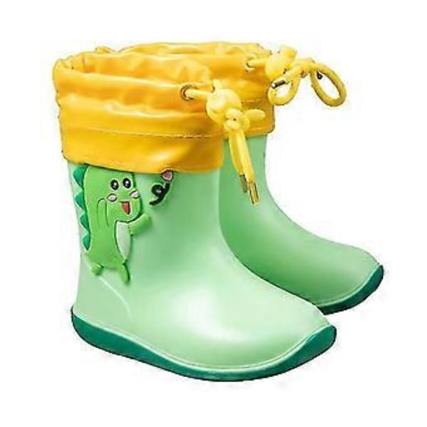 Taaperoikäisten lasten kumiset 3D-sadebootsit, pehmeä korkea pohja, pehmoinen lämmin vuori, vedenpitävät lasten poikien ja tyttöjen neljän vuodenajan kengät (useita saatavilla) (24 vihreä)