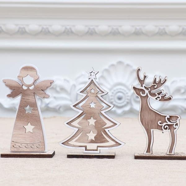 3 st DIY Mini Julgranar i Trä, Älg, Ängel, Dekoration för Skrivbord