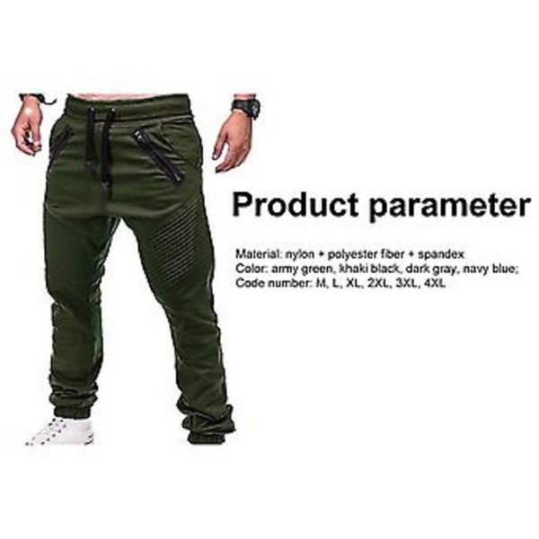 Fianao Byxor med dragsko, justerbar, randiga, med blixtlåsförsedda fickor, sportbyxor för utomhusaktiviteter (XL Arméggrön)