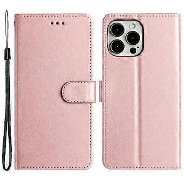 Telefonfodral för iPhone 14 Pro Sidenstruktur Flip Case PU Läder Plånbok Stativ Skal med Handledsrem (Stil A)