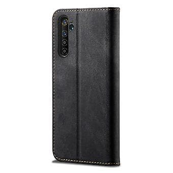 Til OPPO Realme X50 Pro Denim Texture Læderetui (Sort)