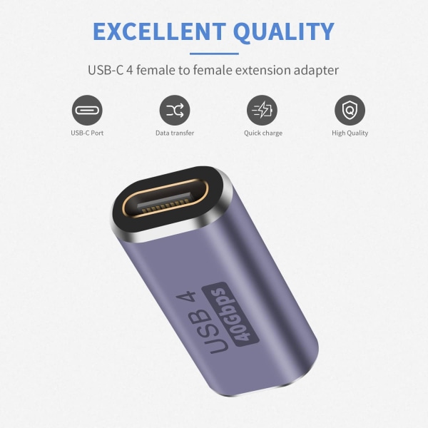 USB C-kobling 40 Gbps, USB C hunn til hunn støtter 8k@60HZ og 100W hurtig