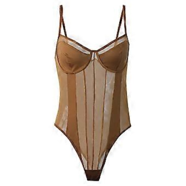 Sexy Kvinders Bodysuit Blondering Nettet Jumpsuit Formende Rygfri Enkeltdel Bustier (XS Kaffe)