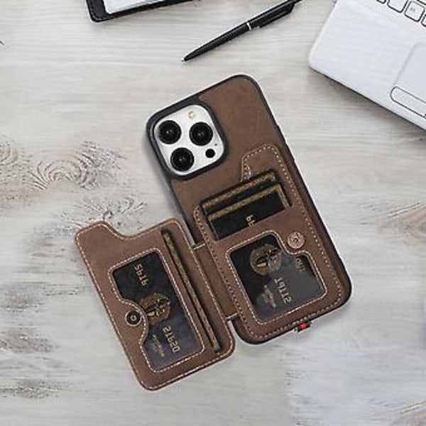 ABE Litchi-tekstuuri Kortti-lompakko PU-kotelo iPhone 15 Plus:lle (Khaki)