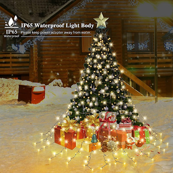 1,75 m julelys med ring, 16 strenger 400 LED julelys