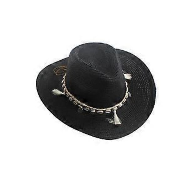 15% RABAT Dame Hæklet Strå Solhat Bred Skygge Håndstrikket Sammenfoldelig Ferie Bucket Hat (Sort)