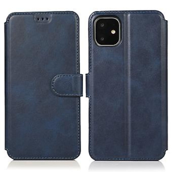 Läderfodral med kalvskinnstruktur för iPhone 12 / 12 Pro (Blå)