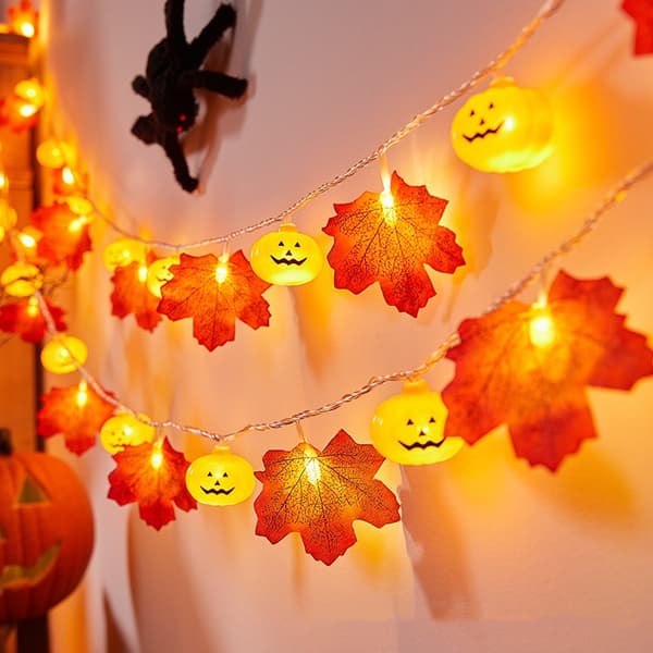 Halloween utskåret gresskar og lønneblad lyslenke, 6m 40LED USB, feriefestdekorasjon 6m 40LED USB