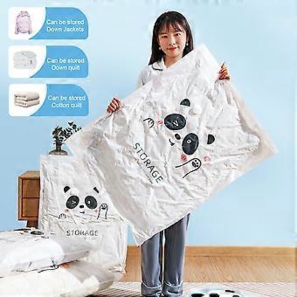 Vakuumförvaringspåse Dammtät Fuktsäker Utrymmesbesparande Tecknad Panda Tryck Luftkompressionspåse Täcke Organizer Hushållsartiklar (M)
