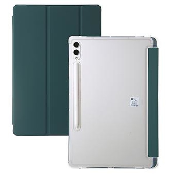 3-Facks Skyddande Akryl Läderfodral för Samsung Galaxy Tab S9 Ultra/S8 Ultra (Djupgrön)