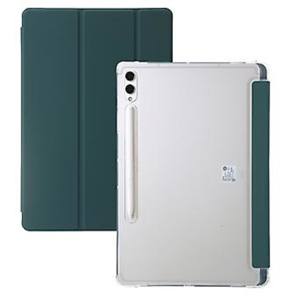 3-Taitettava Selkeä Akryyli Nahkakotelo Samsung Galaxy Tab S9 Ultra/S8 Ultra:lle (Tummanvihreä)