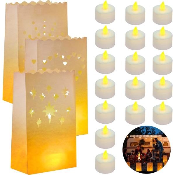 (24-pack) Väska med levande ljus och LED värmeljus - dekorativa flammor