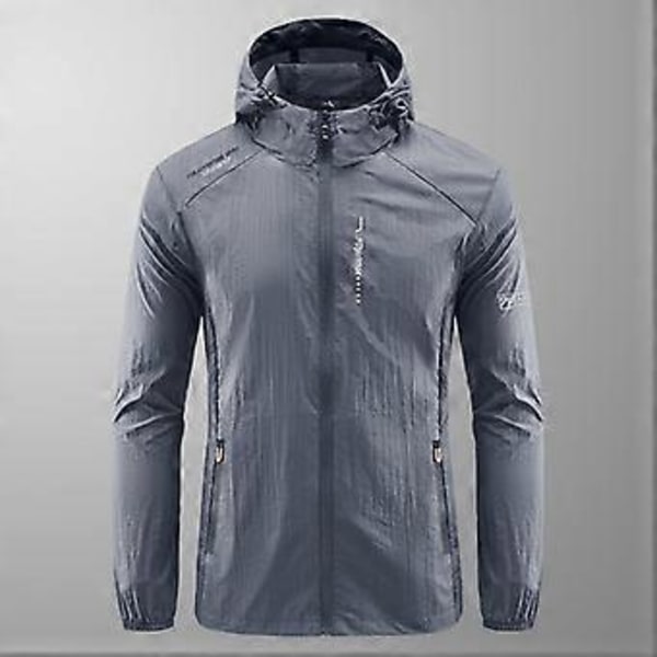 Sommer Utendørs Hurtigtørkende Solbeskyttende Tynn Jakke Menn Fotturer Fiske Sykling Hette Gym Sport Vindjakke Ultralette Jakker (L denimblå)