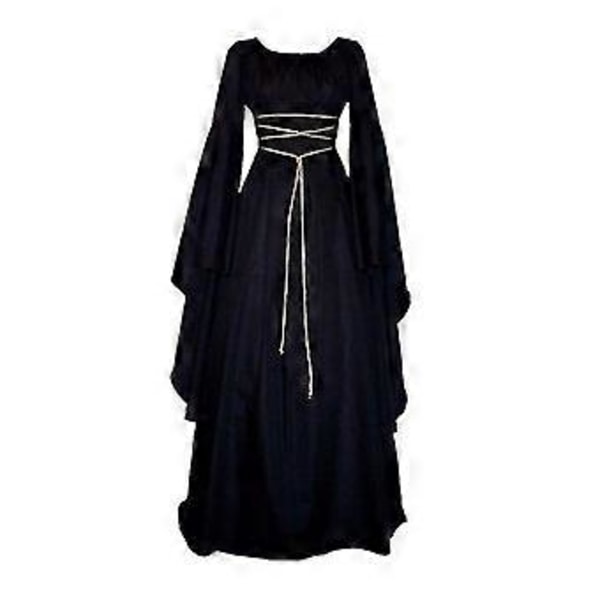 Dame Halloween Renaissance Middelalder Maxi Kjole Gotisk Kostume A(2XL Sort)