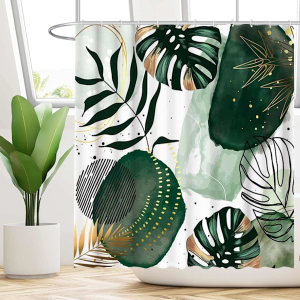 Funnytree Grön Chic Abstrakt Duschdraperi Set med Krokar Boho