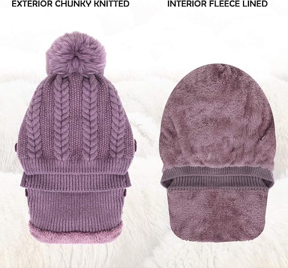 Vinter Varma Stickade Mössa & Halsvärmare Set, Flexibel Stickad Mössa