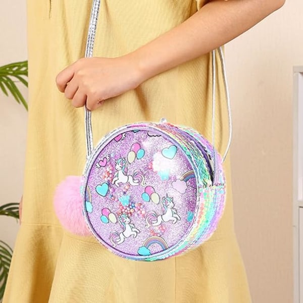Axelväska, Unicorn Little Girl Bag（Lila）, Unicorn Handbags Axelväska i PU-läder, Lämplig för