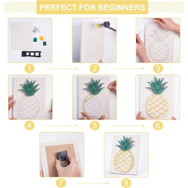 20cmx20cm DIY String Art Kit til begyndere Ananas DIY Kit til voksne teenagere børn Ananas String C