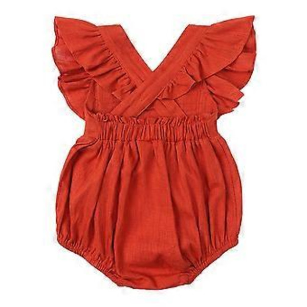 Underbar Nyfödd Baby Flicka Sparkdräkt Volang Bodysuit Jumpsuit Sommarkläder Baby Utomhusklänning för Baby Flickor Flera storlekar Vinröd 90(90 Vinröd)