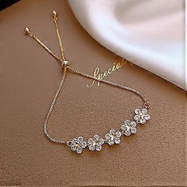 Full Diamond Petal Armband, Fem Små Blommor Drag Justerbart Armband, Enkelt Zirkon Petal Armband
