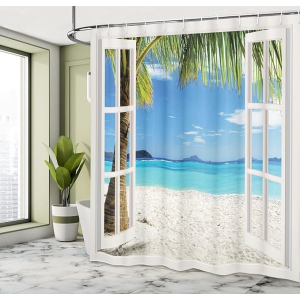 Ranta Polyester Suihkuverho (180*180cm), Trooppinen Palm Beach T