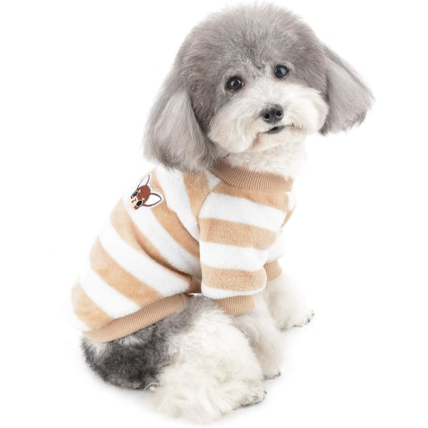 （Brown S）Winter Sweater Fleece Coat for Small Dogs Warm Striped C