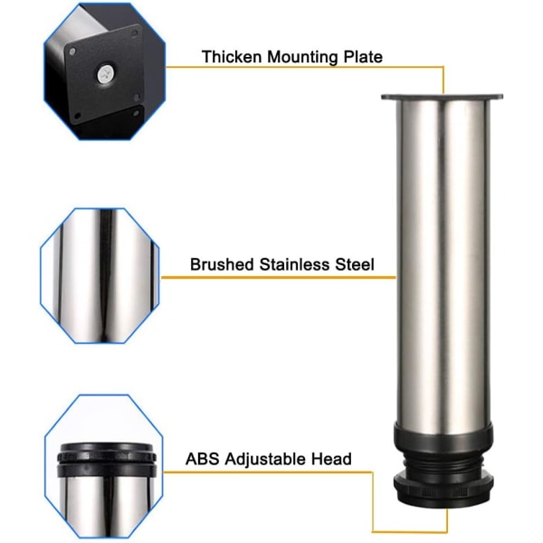 4 säädettävää jalkaa 200 mm korkeus Paksut kaapin jalat Pöydän jalat Fu