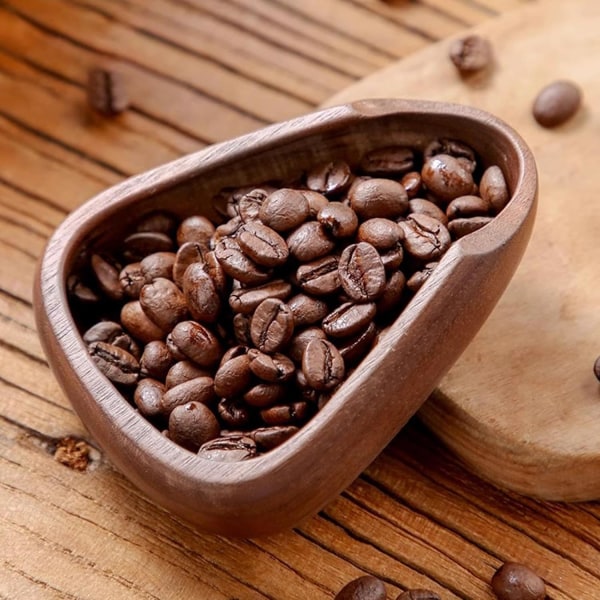 Kaffe mätbricka, träkaffesked, kaffebönor, trä mätkopp, te mätkopp,