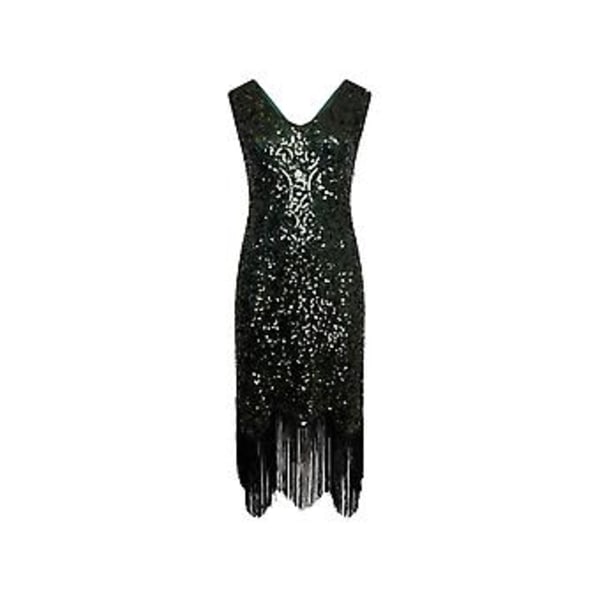 1920-tals Flapper Klänning V-ringad Paljettprydd Klänning Ryta 20-talet Gatsby Frans Klänning för Fest (XL Grön)
