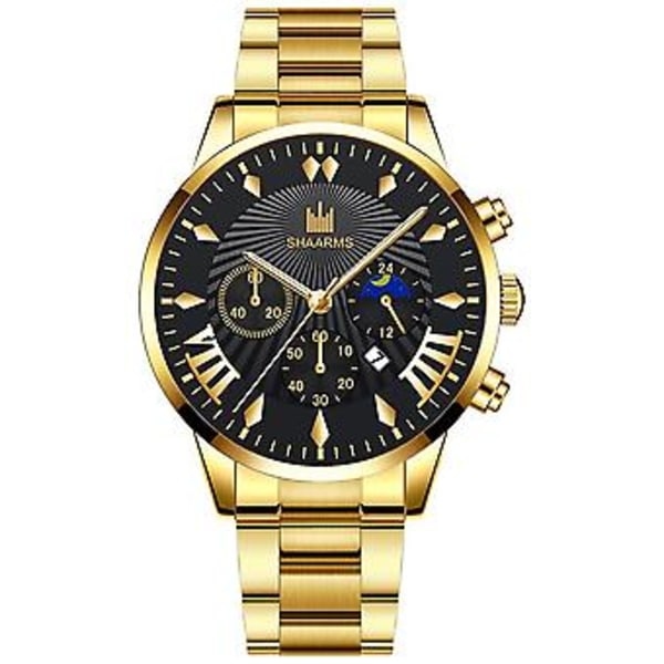Vandtæt Herreur Rustfrit Stål Quartz Lysende Klassisk Armbåndsur Business (Guld)