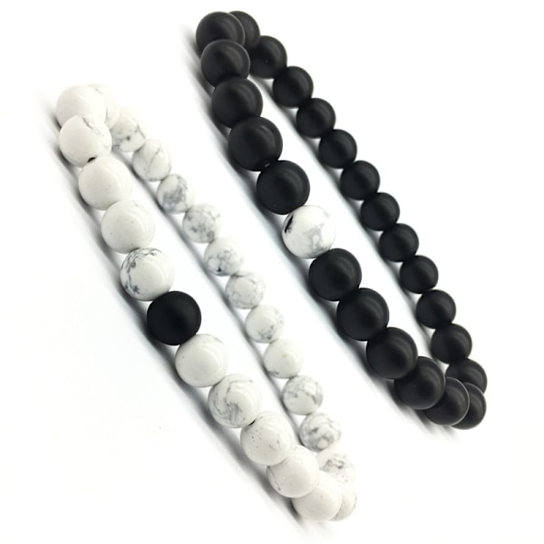 Sort og Hvid Silikon Perle Armbånd Par til Mænd og Kvinder